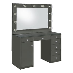 Pemberly Row 7-drawer Vanity Set with Lighting in Grey High Gloss