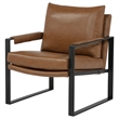 Pemberly Row Upholstered Faux Leather Track Arm Accent Chair in Brown
