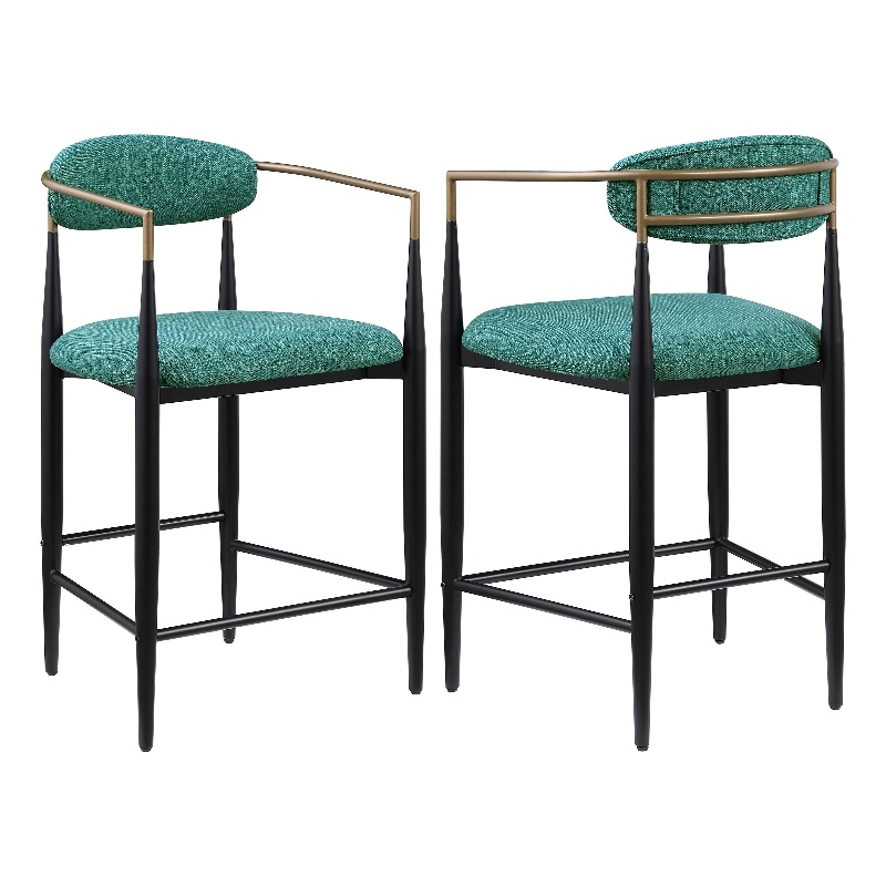 Pemberly Row Fabric Upholstered Counter Chair Set of 2 in Green