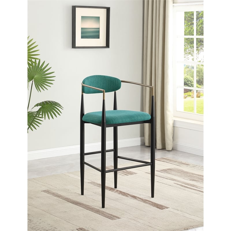 Pemberly Row Fabric Upholstered Bar Height Chair Set of 2 in Green