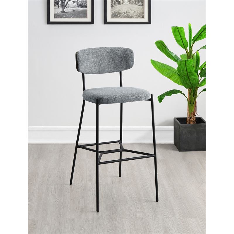 Pemberly Row Upholstered Metal Pub Height Bar Stool Set of 2 in Grey
