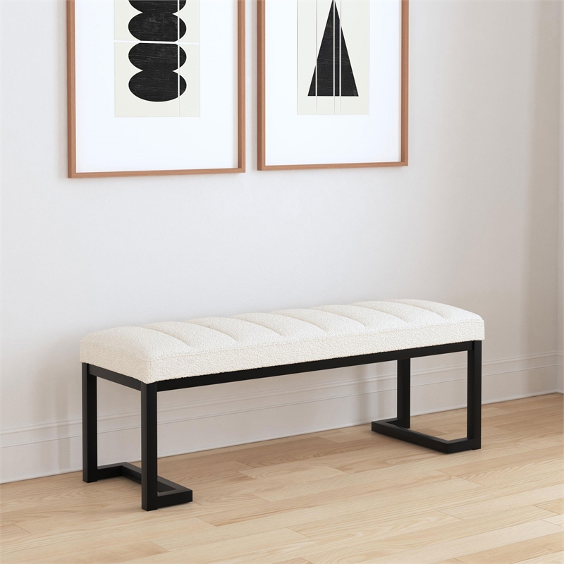 Pemberly Row Boucle Upholstered Tufted Accent Bench in Vanilla