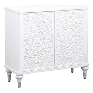 Pemberly Row 2-door Mandala Accent Cabinet in Distressed White