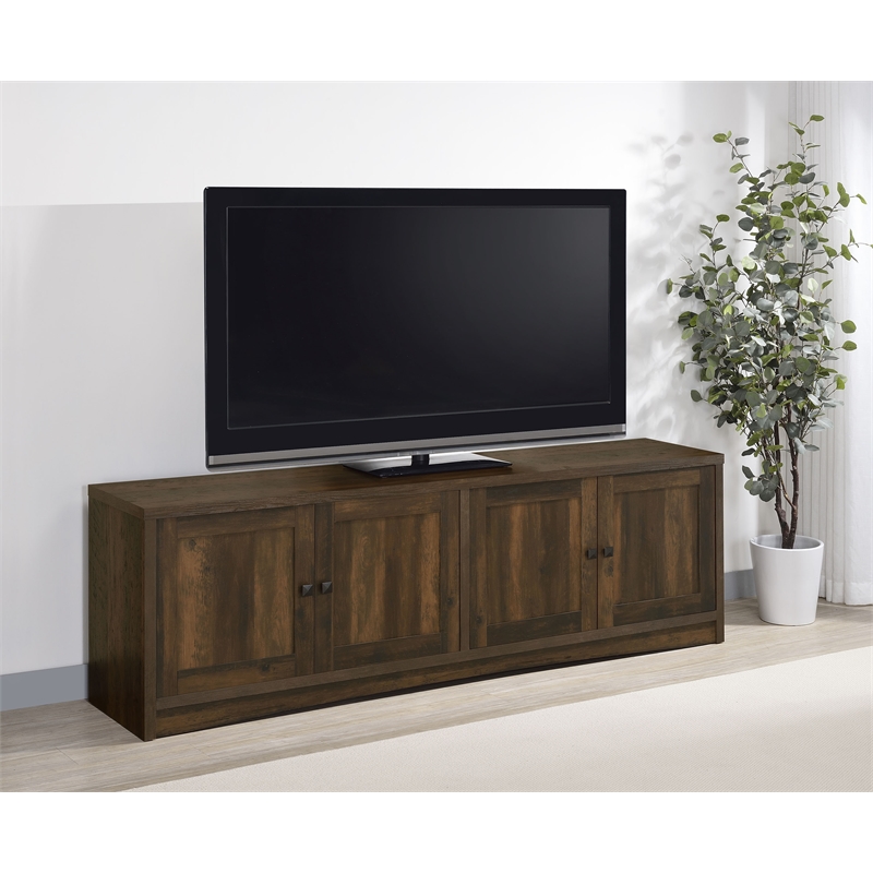 Pemberly Row 4-door Engineered Wood 78-inch TV Stand in Dark Pine