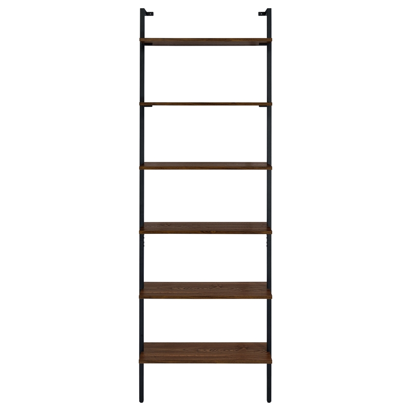 Pemberly Row 96-inch 6-shelf Wall Bookshelf with Metal Frame in Walnut