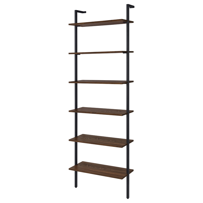 Pemberly Row 96-inch 6-shelf Wall Bookshelf with Metal Frame in Walnut