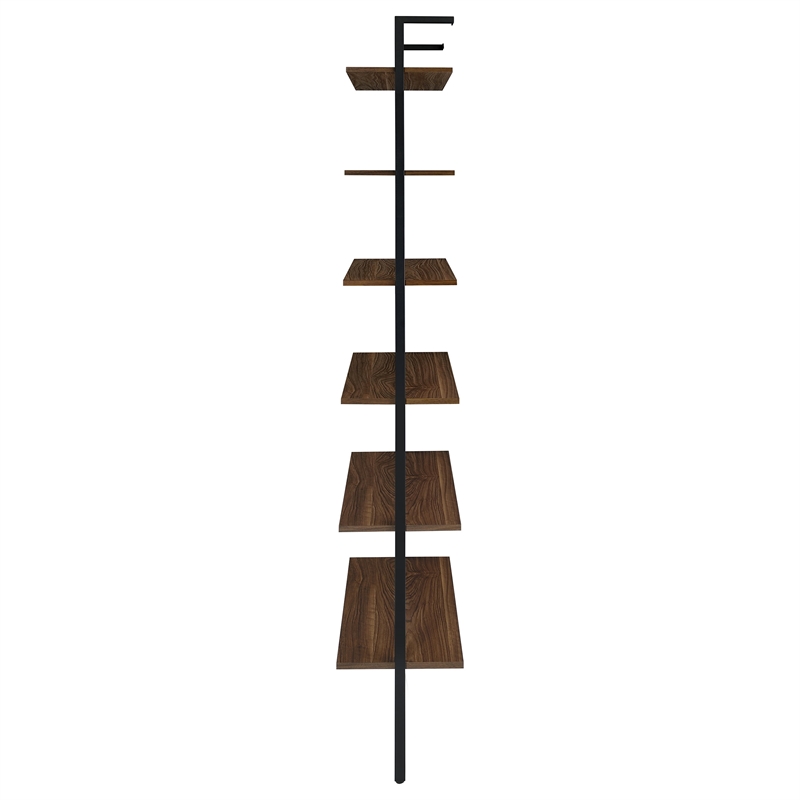 Pemberly Row 96-inch 6-shelf Wall Bookshelf with Metal Frame in Walnut
