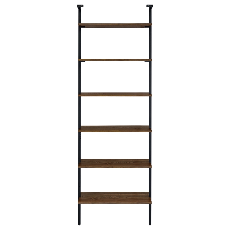 Pemberly Row 96-inch 6-shelf Wall Bookshelf with Metal Frame in Walnut