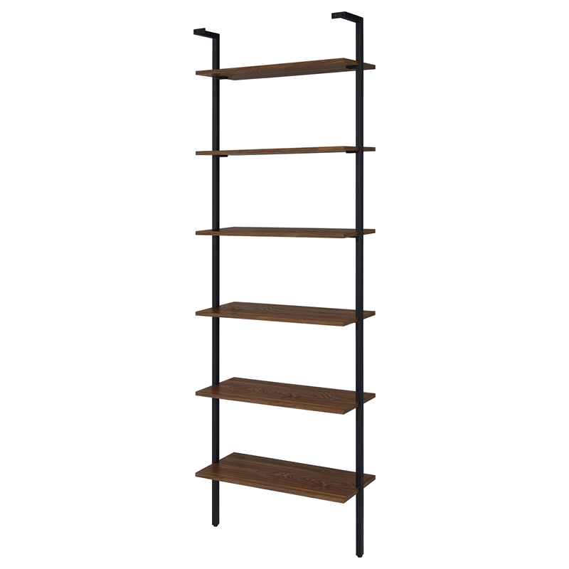 Pemberly Row 96-inch 6-shelf Wall Bookshelf with Metal Frame in Walnut