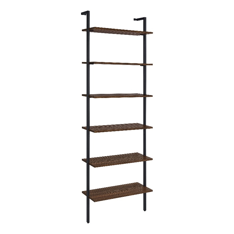 Pemberly Row 96-inch 6-shelf Wall Bookshelf with Metal Frame in Walnut