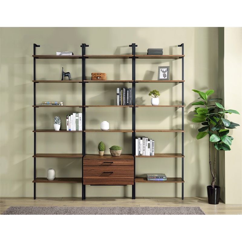 Pemberly Row 3-piece 96-inch Wall Mounted Bookshelf Set in Walnut
