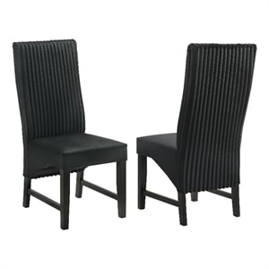 Pemberly Row Upholstered Corduroy Dining Side Chair Set of 2 in Black