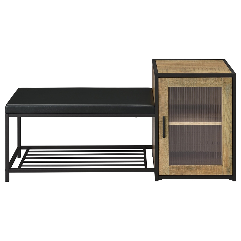 Pemberly Row Shoe Storage Entryway Bench with Cabinet in Brown and Black