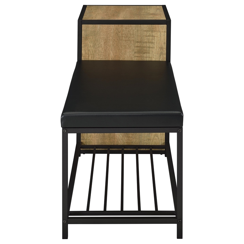 Pemberly Row Shoe Storage Entryway Bench with Cabinet in Brown and Black