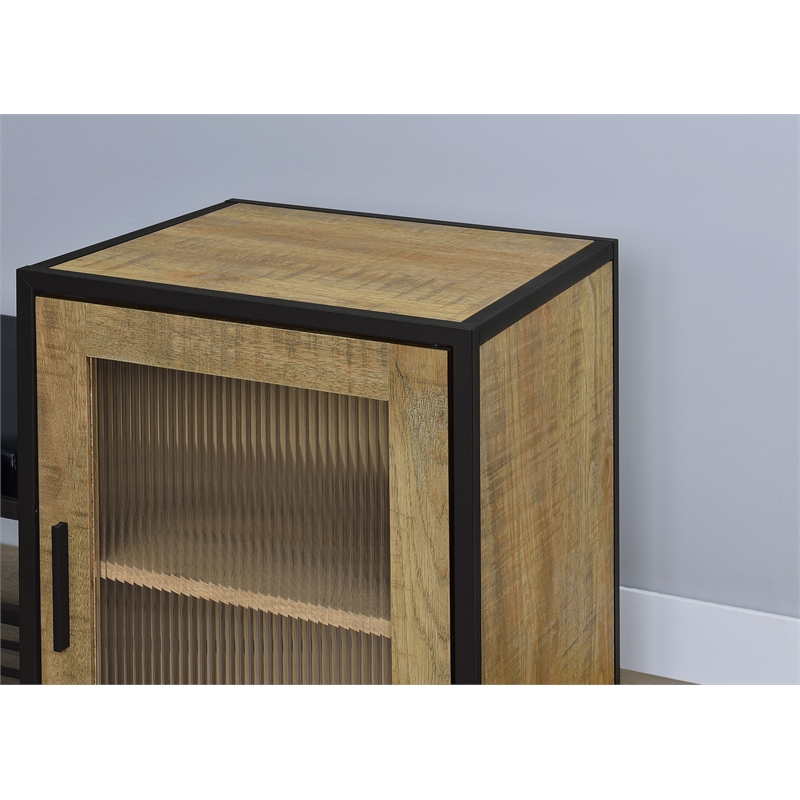 Pemberly Row Shoe Storage Entryway Bench with Cabinet in Brown and Black