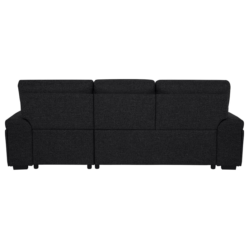 Pemberly Row Sleeper Sectional with Speaker and Storage Chaise in Black