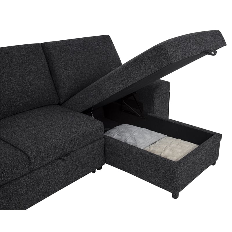 Pemberly Row Sleeper Sectional with Speaker and Storage Chaise in Black