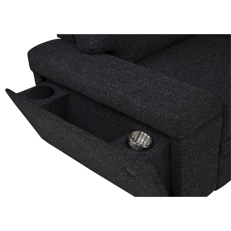 Pemberly Row Sleeper Sectional with Speaker and Storage Chaise in Black