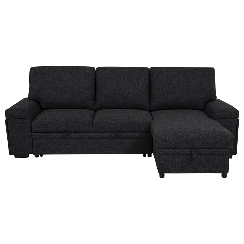 Pemberly Row Sleeper Sectional with Speaker and Storage Chaise in Black