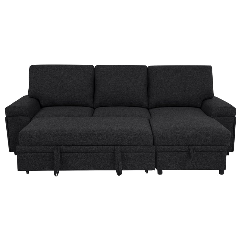 Pemberly Row Sleeper Sectional with Speaker and Storage Chaise in Black