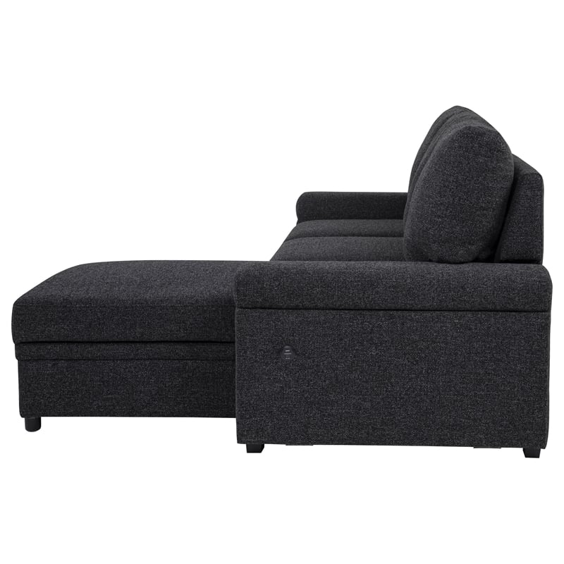 Pemberly Row Sleeper Sectional with Speaker and Storage Chaise in Black