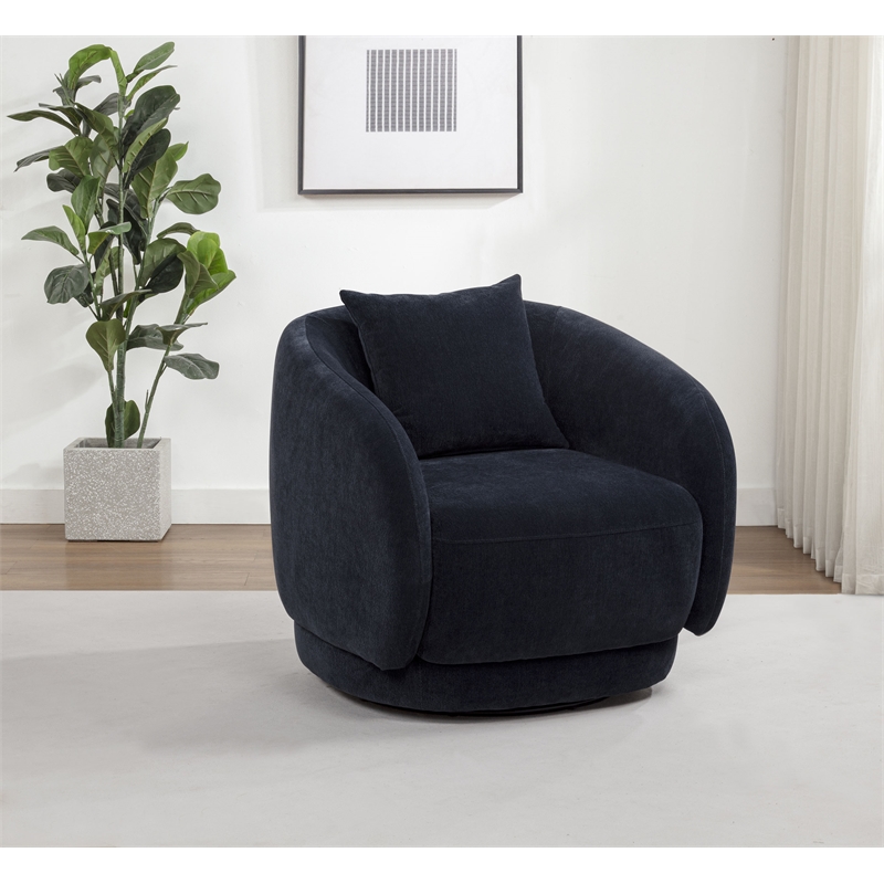 Pemberly Row Chenille Upholstered Swivel Accent Chair in Navy