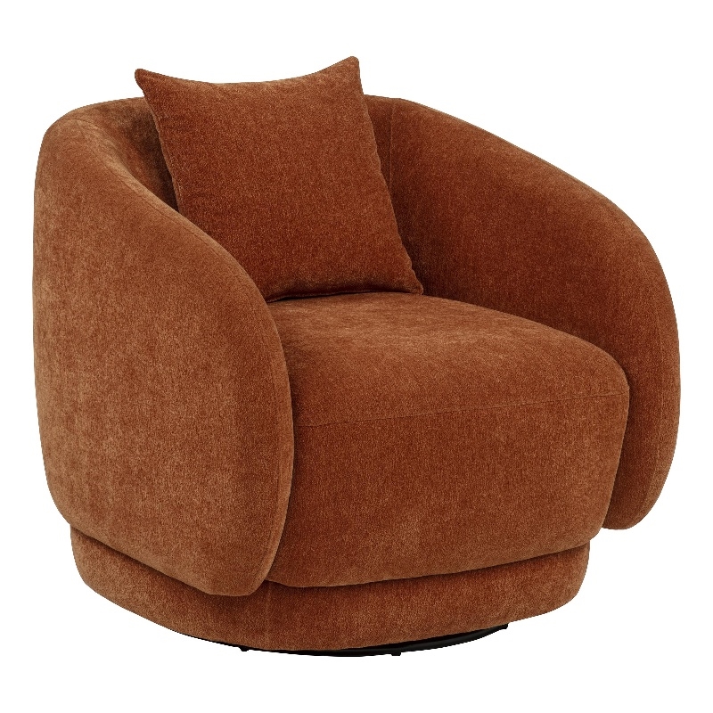 Pemberly Row Chenille Upholstered Swivel Accent Chair in Burnt Orange