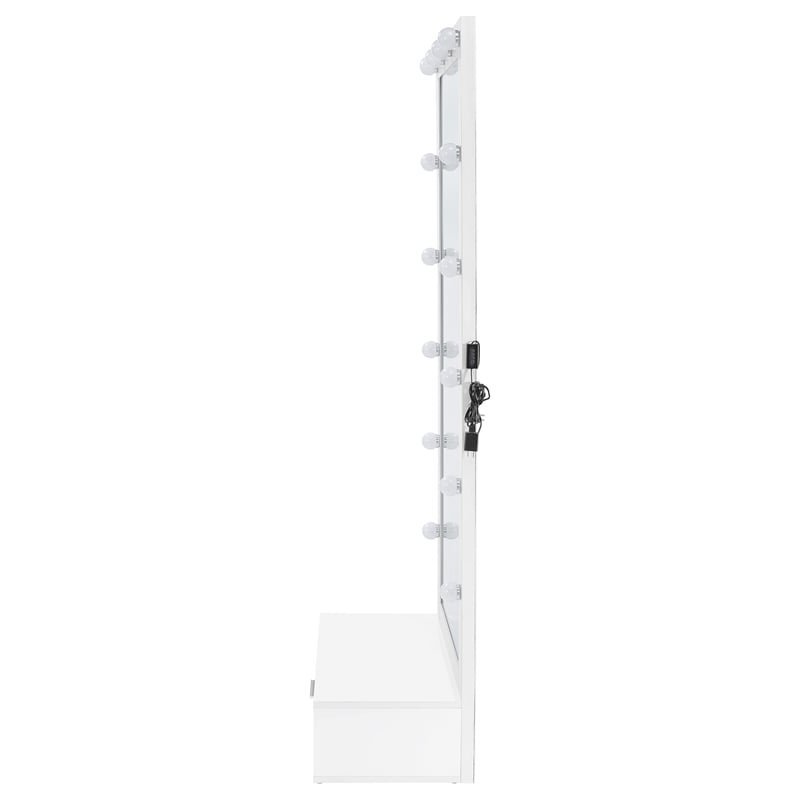 Pemberly Row 1-Drawer Lighted Full-Length Floor Mirror in White High Gloss