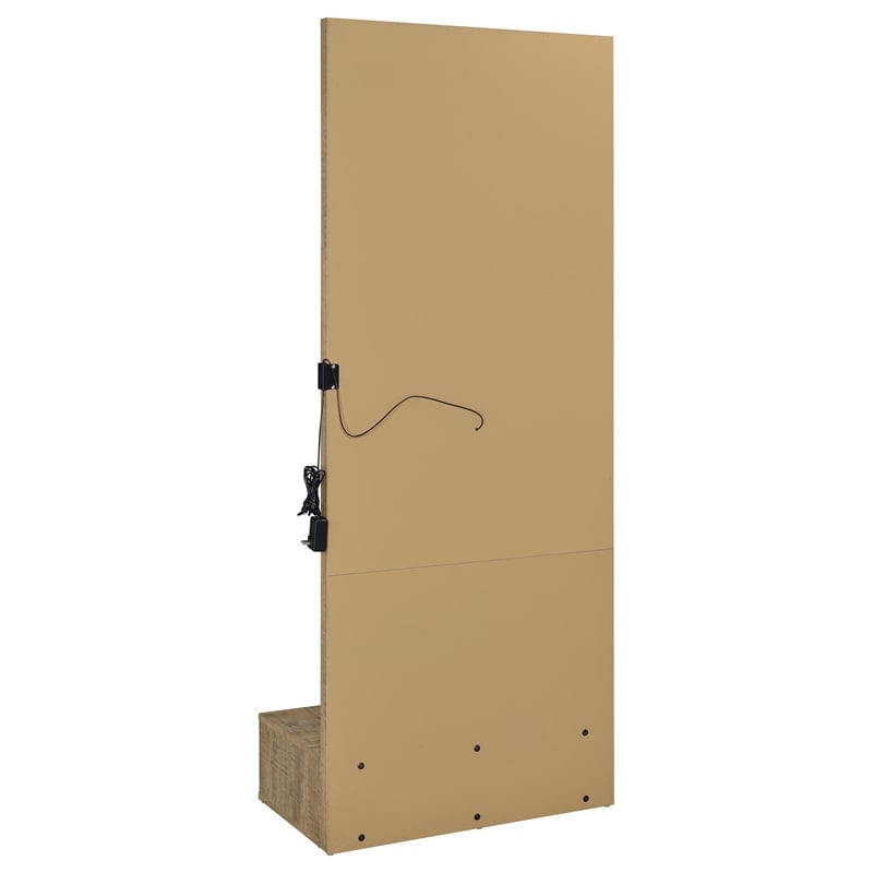 Pemberly Row 1-Drawer Lighted Full-Length Floor Glass Mirror in Brown
