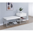Pemberly Row 1-Drawer Shoe Storage Bench in White High Gloss and Chrome