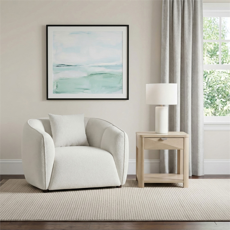 Pemberly Row Contemporary Fabric Upholstered Accent Chair in Sand