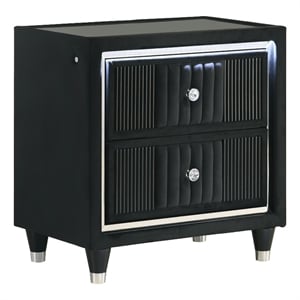 Pemberly Row 2-Drawer Velvet Upholstered LED Nightstand with USB in Black