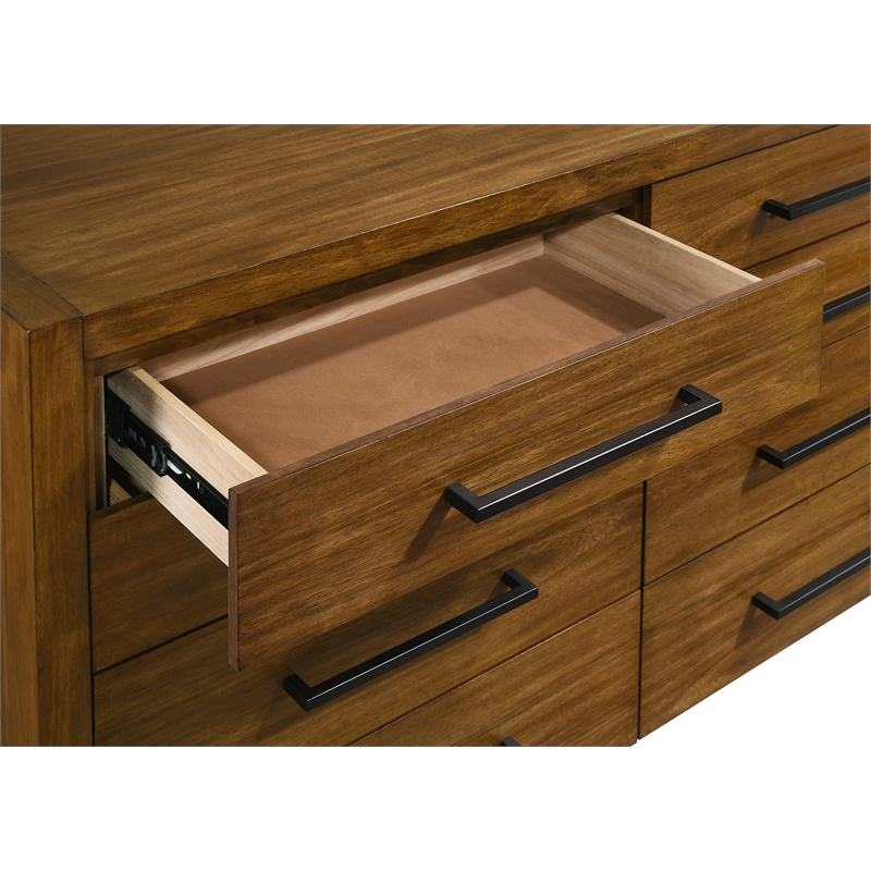 Pemberly Row 8-Drawer Wood Dresser and Mirror Set in Warm Brown