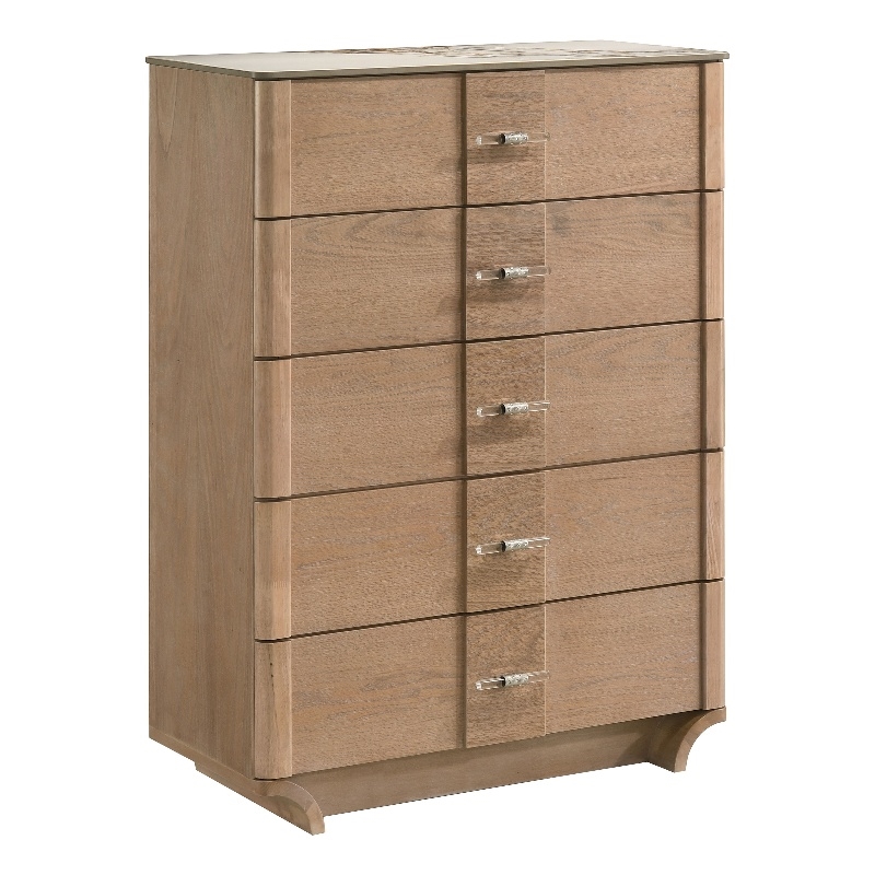 Pemberly Row 5-Drawer Sinter Stone Top Chest of Drawers in Light Oak