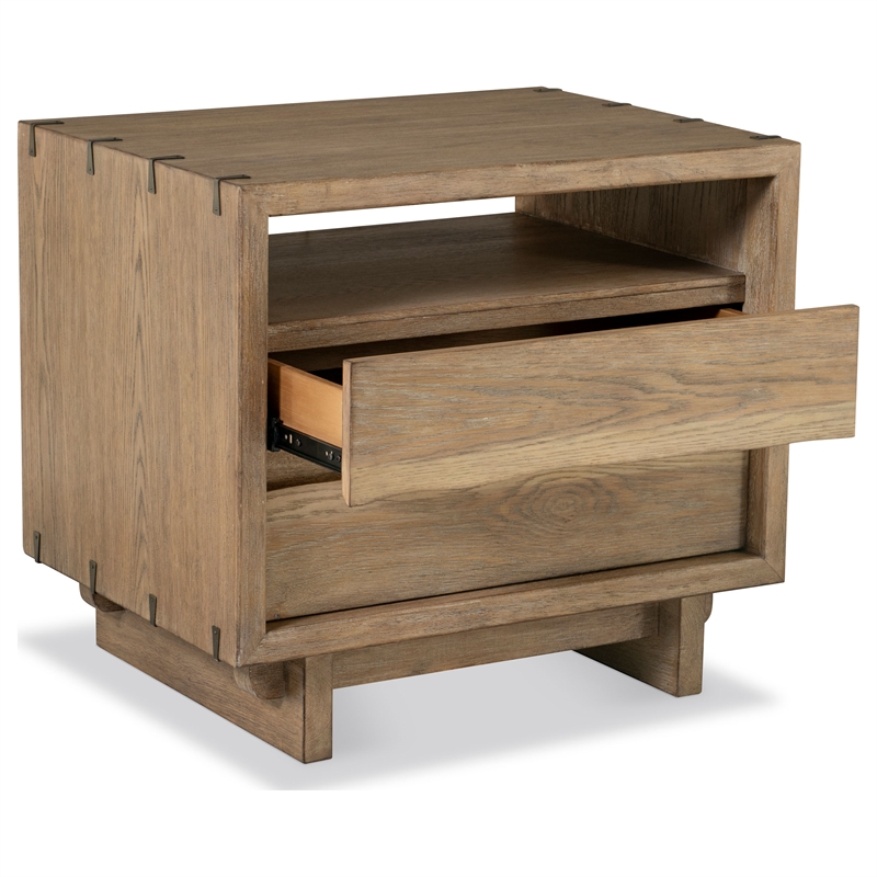 Pemberly Row 2-Drawer Wood Nightstand with USB Ports in Weathered Oak
