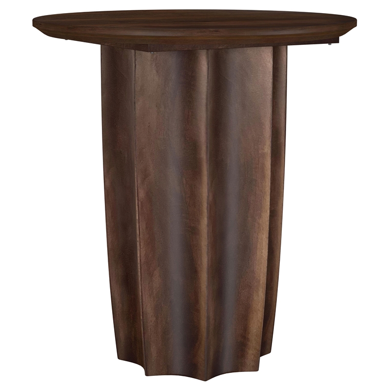 Pemberly Row 2-Piece Round Mango Wood Coffee Table Set in Walnut