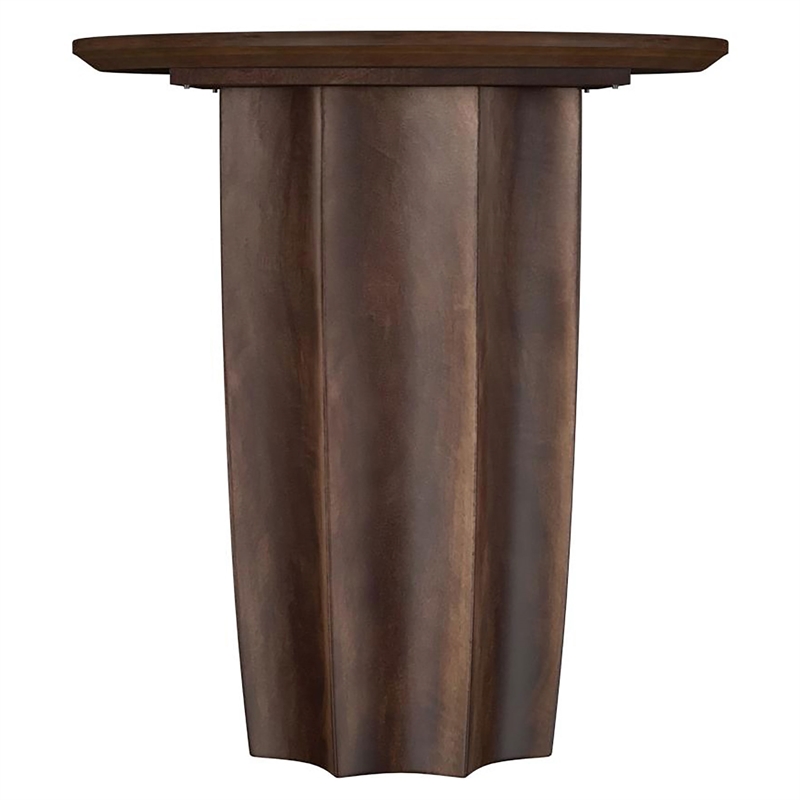 Pemberly Row 2-Piece Round Mango Wood Coffee Table Set in Walnut