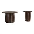 Pemberly Row 2-Piece Round Mango Wood Coffee Table Set in Walnut