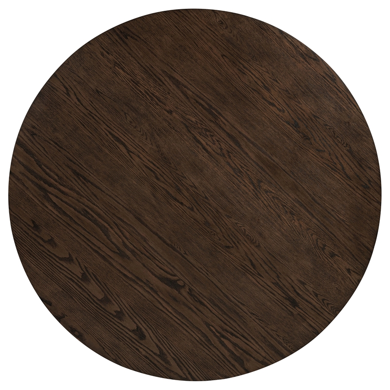 Pemberly Row 5-Piece Round Wood Pedestal Dining Set in Dark Oak/Beige
