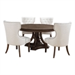 Pemberly Row 5-Piece Round Wood Pedestal Dining Set in Dark Oak/Beige