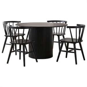 Pemberly Row 5-Piece Wood Dining Set with Curved Spindle Chair in Black