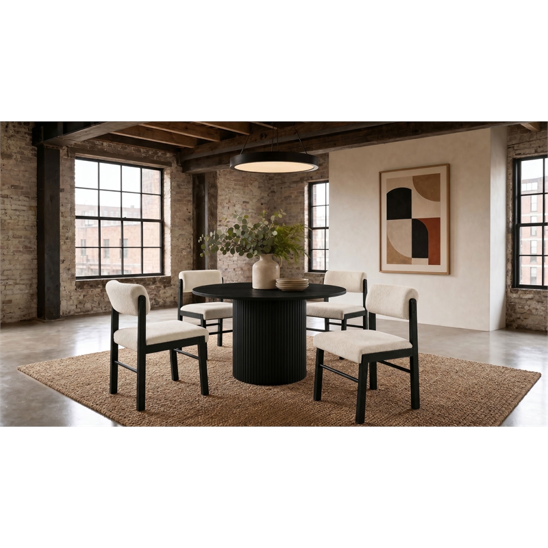 Pemberly Row 5-Piece Round Wood and Fabric Dining Set in Cream/Black