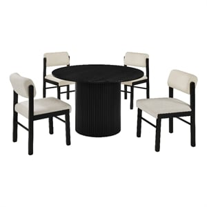 Pemberly Row 5-Piece Round Wood and Fabric Dining Set in Cream/Black