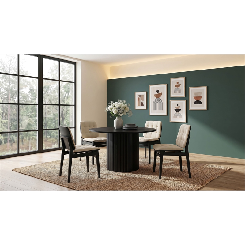 Pemberly Row 5-Piece Round Wood Pedestal Dining Set in Cream/Black