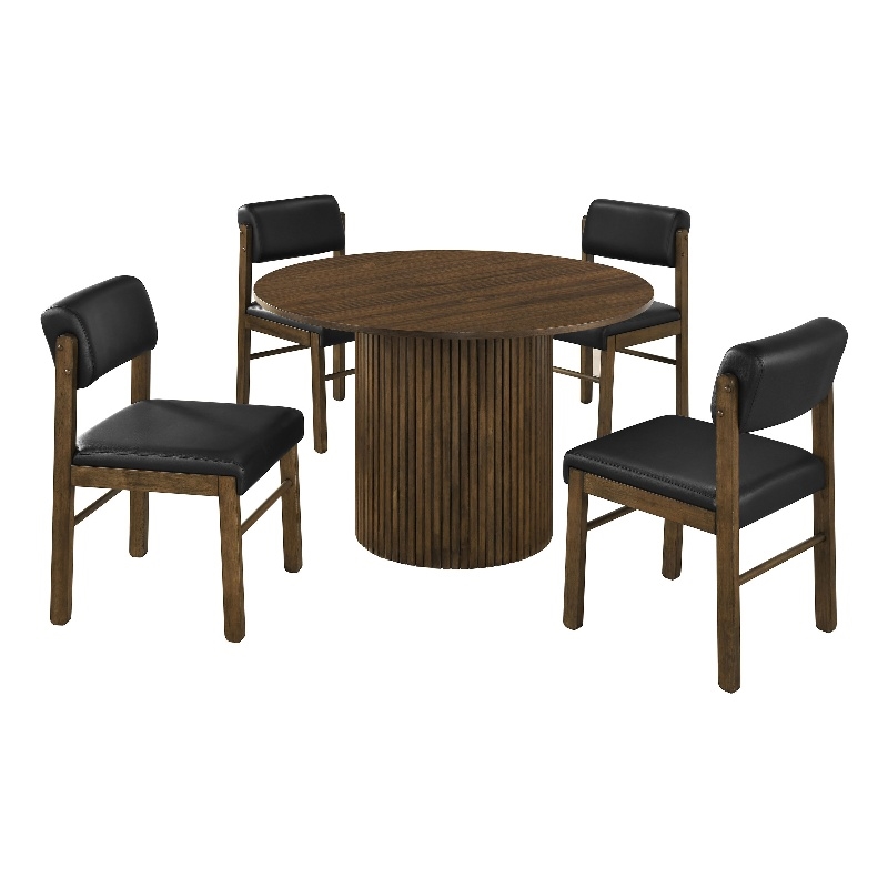 Pemberly Row 5-Piece Round Wood and Faux Leather Dining Set in Black/Walnut