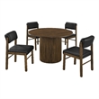 Pemberly Row 5-Piece Round Wood and Faux Leather Dining Set in Black/Walnut
