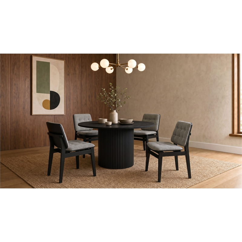 Pemberly Row 5-Piece Round Velvet and Wood Dining Set in Gray/Black