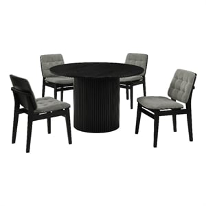 Pemberly Row 5-Piece Round Velvet and Wood Dining Set in Gray/Black