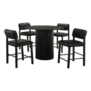 Pemberly Row 5-Piece Faux Leather Counter Height Dining Set in Black