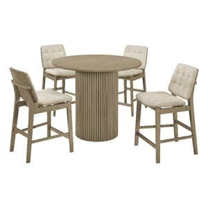 Pemberly Row 5-Piece Round Wood Counter Height Dining Set in Cream/Oak